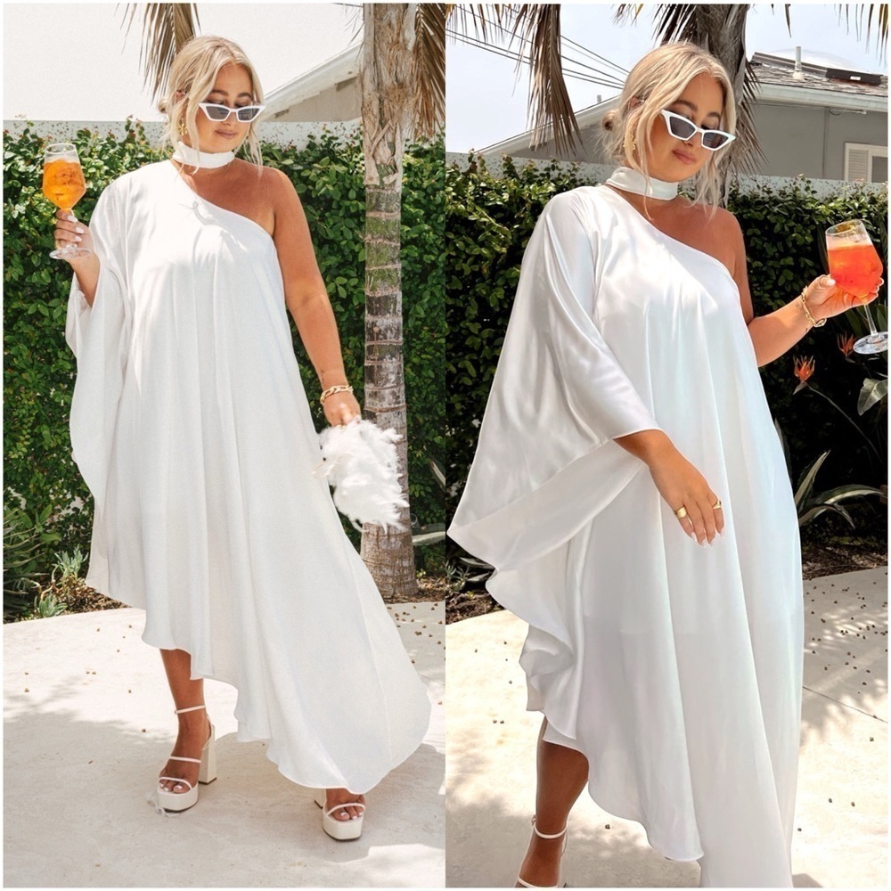 SHOW ME YOUR MUMU Rhea One Shoulder Dress In Ivory Luxe Satin